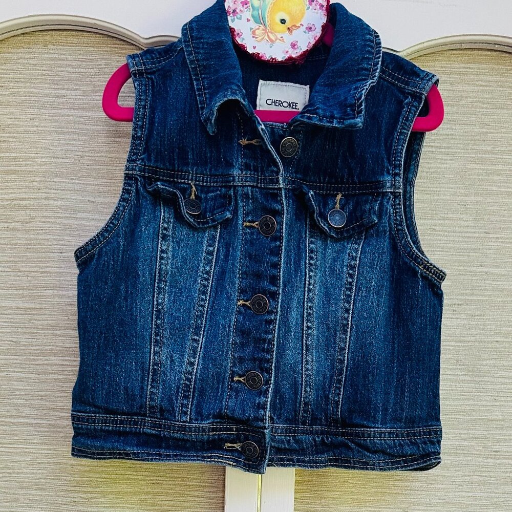 Cherokee Girls Denim Vest Size 6 7 Dark Wash Jean Jacket Vest
